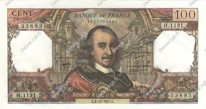 100 Francs CORNEILLE FRANCE  1977 F.65.60 AU
