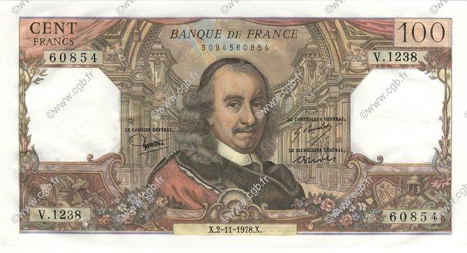 100 Francs CORNEILLE FRANCIA  1978 F.65.64 SC+