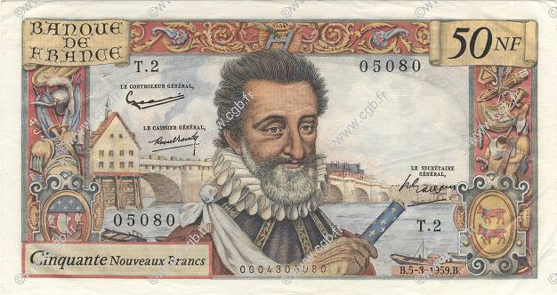 50 Nouveaux Francs HENRI IV FRANCE  1959 F.58.01 TTB+
