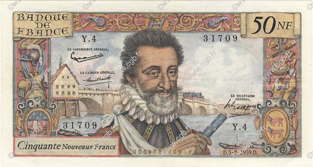 50 Nouveaux Francs HENRI IV FRANCE  1959 F.58.01 TTB