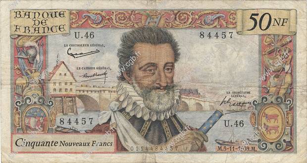 50 Nouveaux Francs HENRI IV FRANCE  1959 F.58.04 B