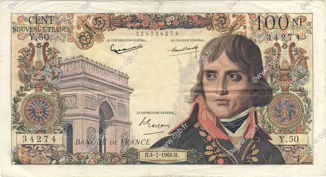 100 Nouveaux Francs BONAPARTE FRANCIA  1960 F.59.05 q.BB