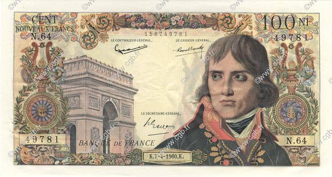 100 Nouveaux Francs BONAPARTE FRANCIA  1960 F.59.06 SPL+