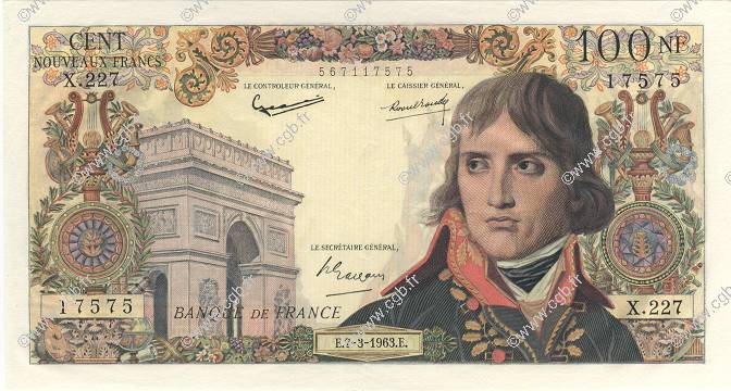 100 Nouveaux Francs BONAPARTE FRANCE  1963 F.59.20 XF+