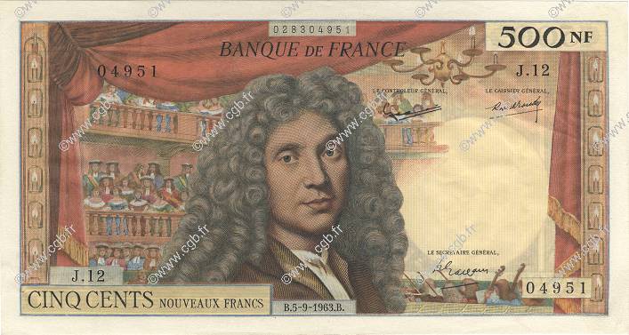 500 Nouveaux Francs MOLIÈRE FRANCE  1963 F.60.05 SUP+
