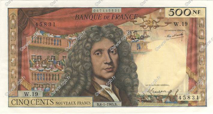500 Nouveaux Francs MOLIÈRE FRANKREICH  1965 F.60.08 fST