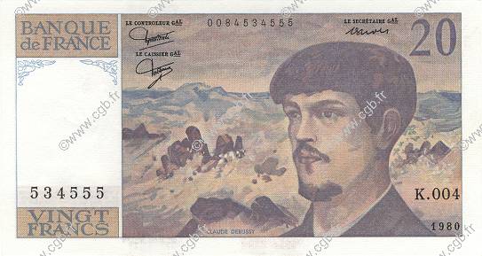 20 Francs DEBUSSY FRANCIA  1980 F.66.01 SC+