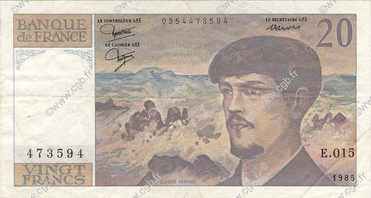 20 Francs DEBUSSY FRANCE  1985 F.66.06 TTB