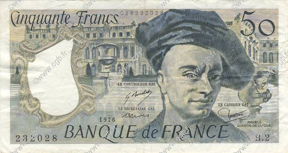 50 Francs QUENTIN DE LA TOUR FRANCIA  1976 F.67.01 MBC+
