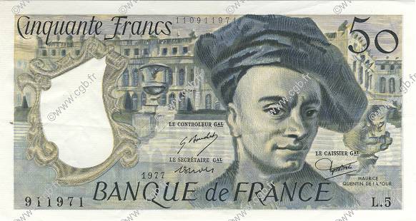 50 Francs QUENTIN DE LA TOUR FRANCIA  1977 F.67.02 SPL+