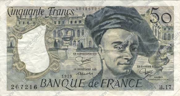 50 Francs QUENTIN DE LA TOUR FRANCIA  1979 F.67.05 BC+