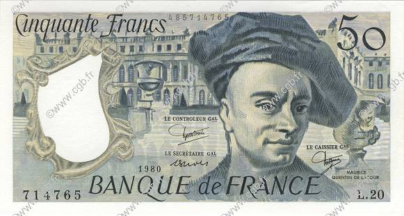 50 Francs QUENTIN DE LA TOUR FRANCIA  1980 F.67.06 FDC