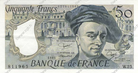 50 Francs QUENTIN DE LA TOUR FRANKREICH  1981 F.67.07 VZ+