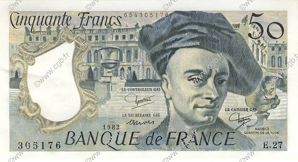 50 Francs QUENTIN DE LA TOUR FRANCIA  1982 F.67.08 AU+