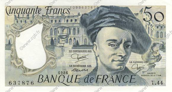 50 Francs QUENTIN DE LA TOUR FRANCIA  1986 F.67.12 q.AU