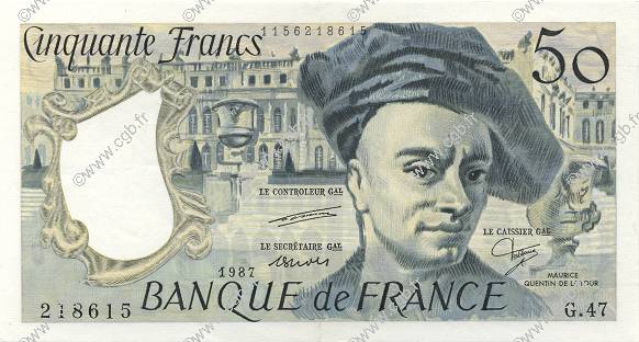 50 Francs QUENTIN DE LA TOUR FRANCE  1987 F.67.13 XF+