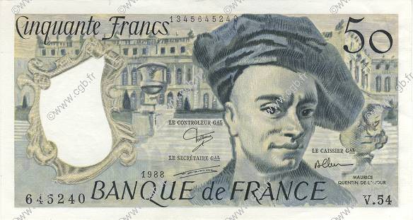 50 Francs QUENTIN DE LA TOUR FRANCIA  1988 F.67.14 SC