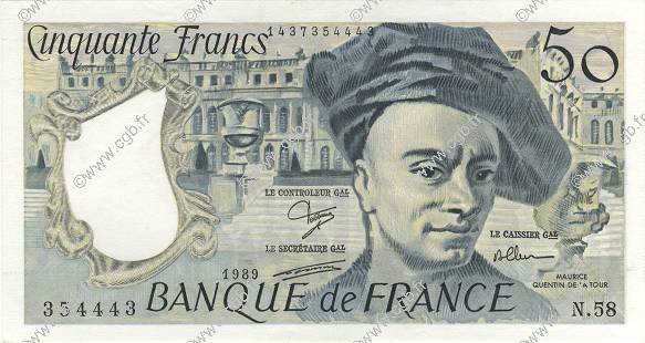 50 Francs QUENTIN DE LA TOUR FRANKREICH  1989 F.67.15 fST