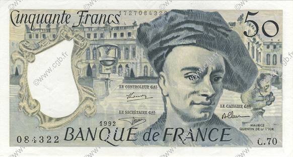 50 Francs QUENTIN DE LA TOUR FRANCE  1992 F.67.18 XF - AU