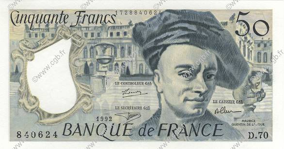 50 Francs QUENTIN DE LA TOUR FRANCIA  1992 F.67.18 AU