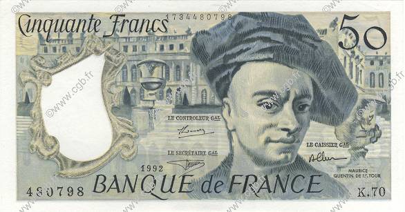 50 Francs QUENTIN DE LA TOUR FRANKREICH  1992 F.67.18 fST+