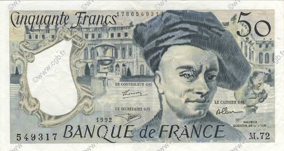 50 Francs QUENTIN DE LA TOUR FRANCIA  1992 F.67.18 MBC+