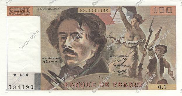 100 Francs DELACROIX FRANKREICH  1978 F.68.01 fST+