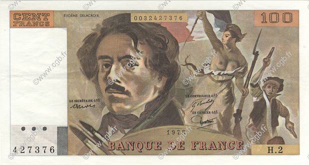 100 Francs DELACROIX FRANKREICH  1978 F.68.02 VZ+