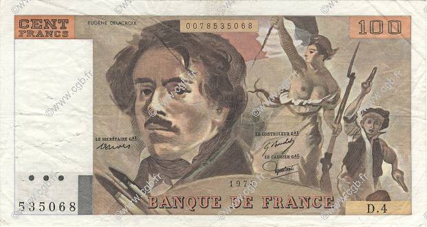 100 Francs DELACROIX modifié FRANKREICH  1978 F.69.01c fSS