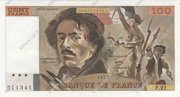 100 Francs DELACROIX modifié FRANCE  1979 F.69.03 AU