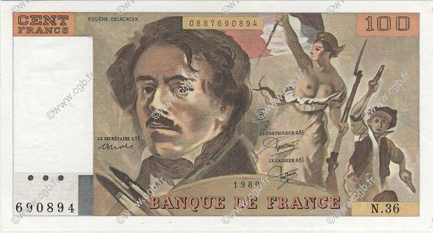 100 Francs DELACROIX modifié FRANCIA  1980 F.69.04a SC+