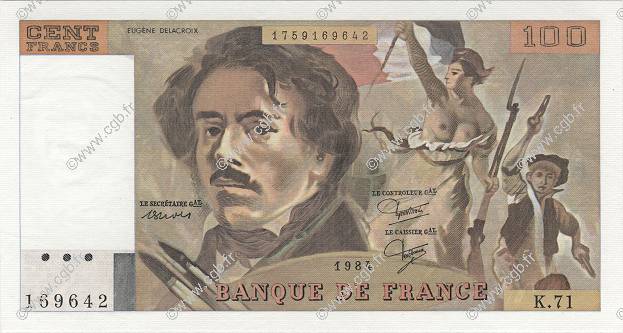 100 Francs DELACROIX modifié FRANCE  1984 F.69.08a UNC