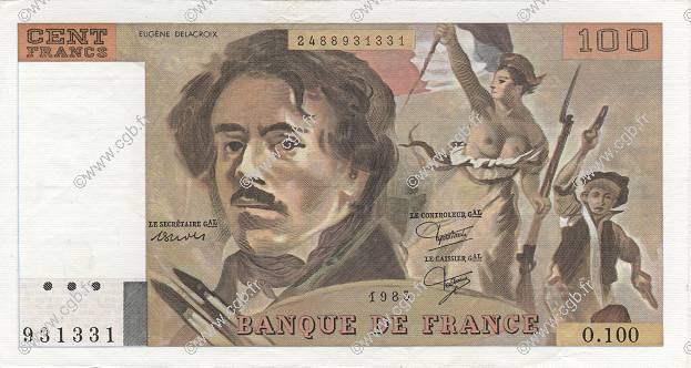 100 Francs DELACROIX modifié FRANCIA  1985 F.69.09 EBC a SC