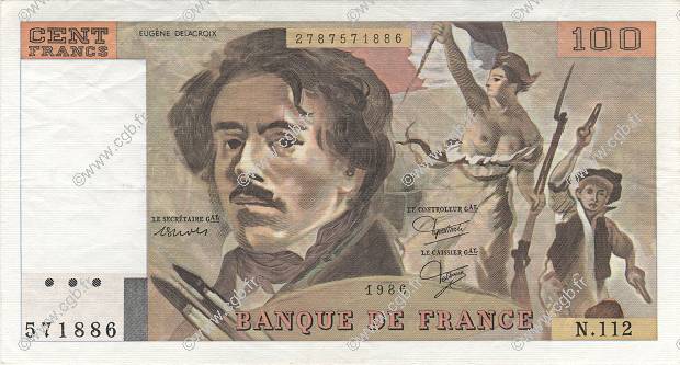 100 Francs DELACROIX modifié FRANCIA  1986 F.69.10 SPL