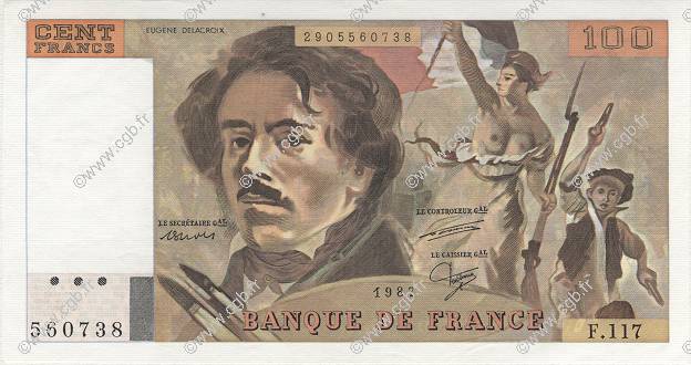100 Francs DELACROIX modifié FRANKREICH  1987 F.69.11 fST