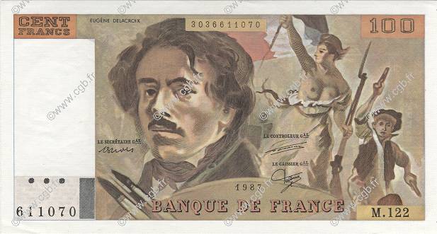 100 Francs DELACROIX modifié FRANCE  1987 F.69.11 UNC