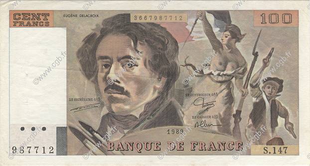 100 Francs DELACROIX modifié FRANCIA  1989 F.69.13c EBC
