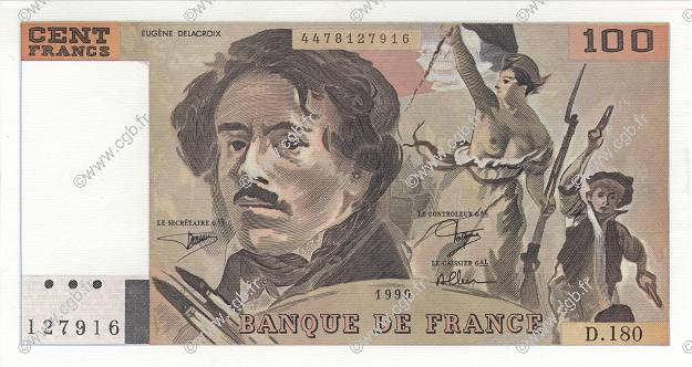 100 Francs DELACROIX imprimé en continu FRANKREICH  1990 F.69bis.02d fST