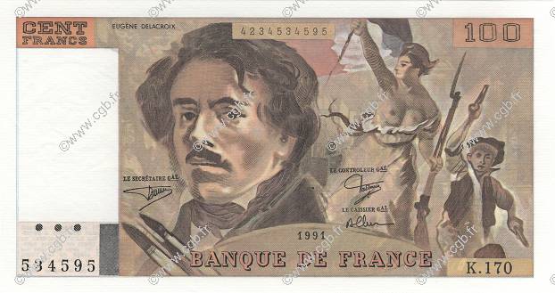 100 Francs DELACROIX imprimé en continu FRANKREICH  1991 F.69bis.03a1a ST
