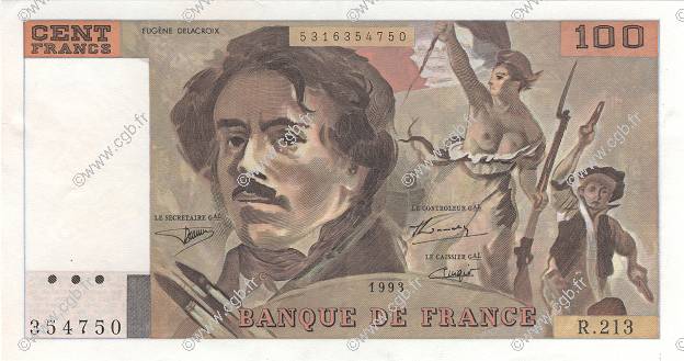100 Francs DELACROIX imprimé en continu FRANCIA  1993 F.69bis.05 AU