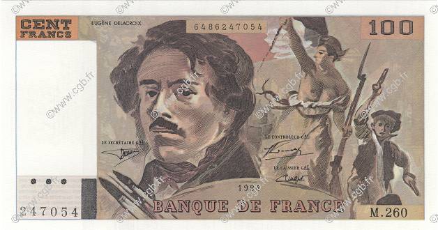 100 Francs DELACROIX 442-1 & 442-2 FRANKREICH  1994 F.69ter.01a ST