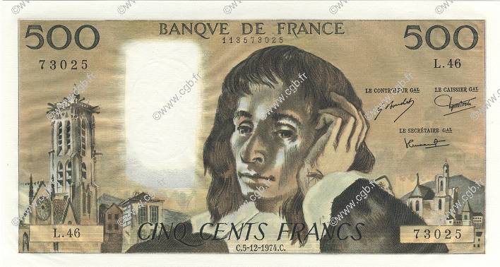 500 Francs PASCAL FRANCE  1974 F.71.12 pr.NEUF
