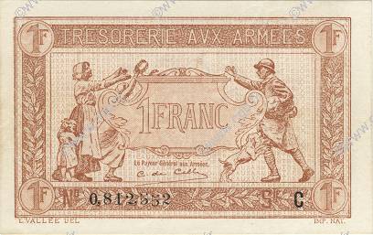 1 Franc TRÉSORERIE AUX ARMÉES 1917 FRANCE  1917 VF.03.03 UNC-