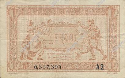 1 Franc TRÉSORERIE AUX ARMÉES 1919 FRANCIA  1919 VF.04.14 q.SPL
