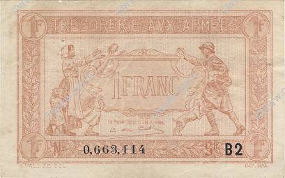 1 Franc TRÉSORERIE AUX ARMÉES 1919 FRANKREICH  1919 VF.04.15 fVZ