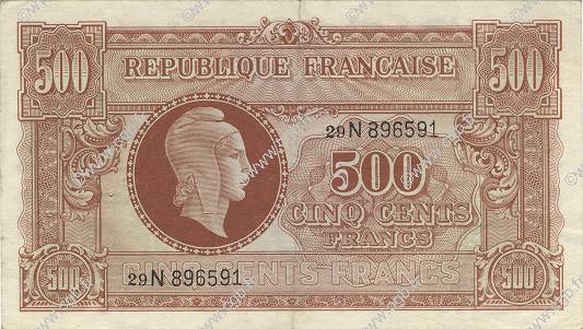 500 Francs MARIANNE fabrication anglaise FRANCIA  1945 VF.11.03 q.SPL