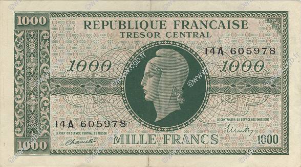 1000 Francs MARIANNE BANQUE D ANGLETERRE FRANCIA  1945 VF.12.01 MBC+