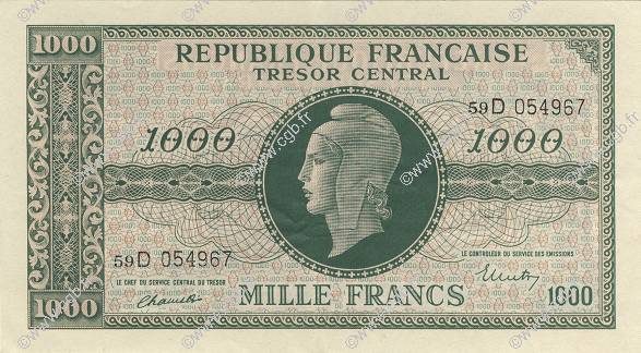 1000 Francs MARIANNE THOMAS DE LA RUE FRANKREICH  1945 VF.13.01 VZ to fST
