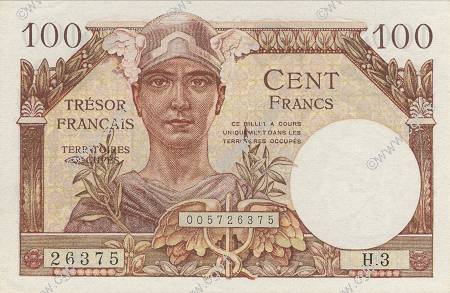 100 Francs TRÉSOR FRANCAIS FRANCE  1947 VF.32.03 UNC