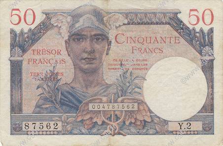 50 Francs TRÉSOR FRANCAIS FRANKREICH  1947 VF.31.02 fVZ